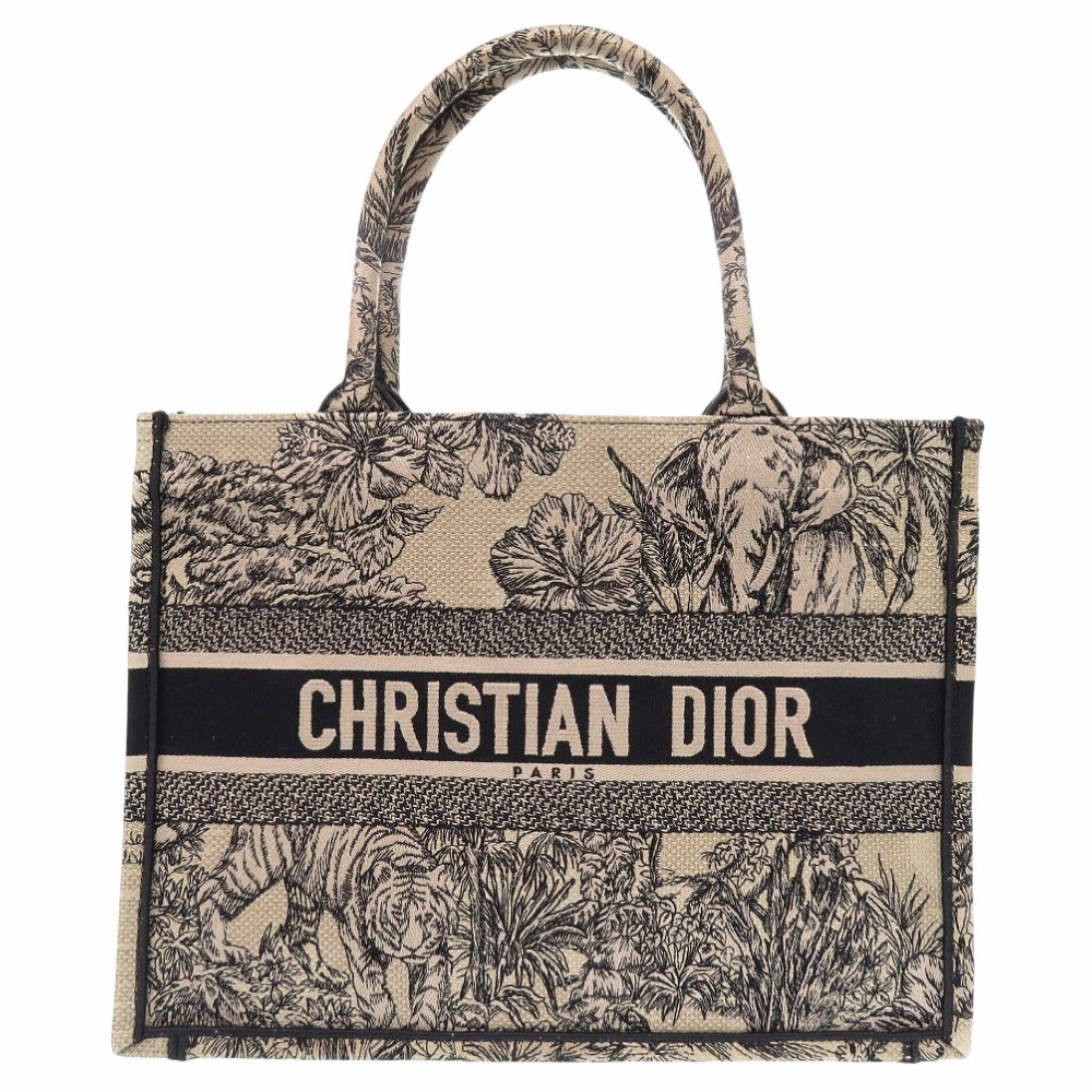美品 クリスチャンディオール ブックトート ミディアム トートバッグ キャンバス ベージュ 0380【中古】Christian Dior レディース