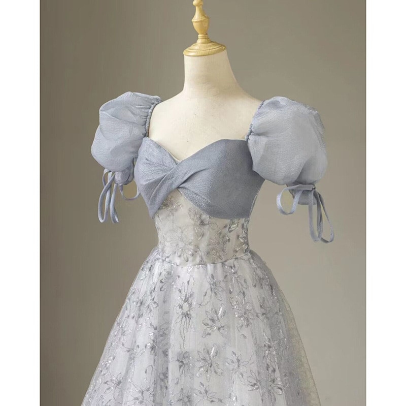 芸考端正で優雅な一字肩ドレス高級感森林系フランス宮廷卒業パーティードレス蓬蓬蓬スカート