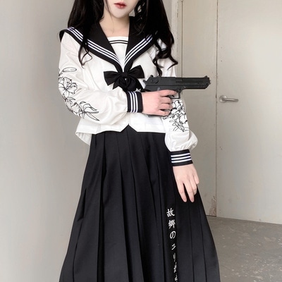 南御社オリジナル御百合JK制服スカート三本線ダーク不良ロングスカート学生服セット