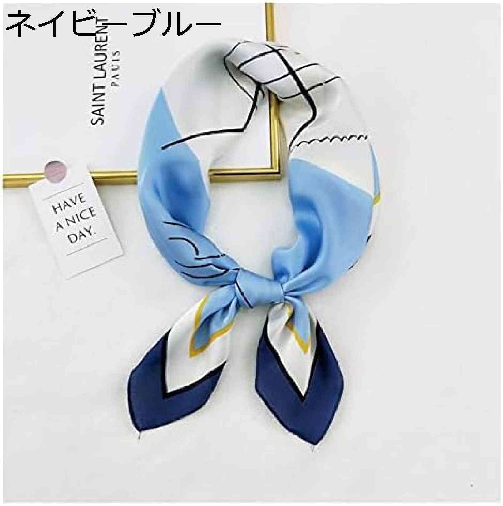 【20%OFFクーポン～】2021女性多機能ポリエステルスカーフ抽象的な線プリントカジュアルサテン小さなスクエア包装ヘッドスカーフハイジャブ70x70cm (Color : Navy Blue)