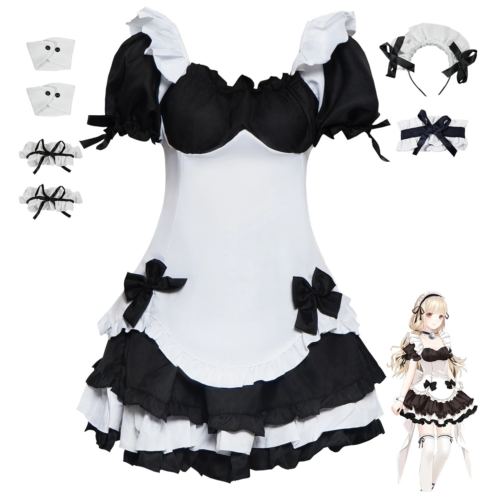 K1468奇迹暖暖cosワンピース黒と白のメイド服cos服コスプレアニメキャラクター舞台衣装
