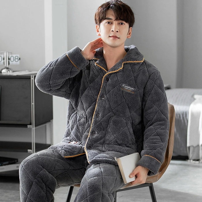 ルームウェア パジャマ メンズ 裏起毛 中綿 超厚手 セットアップ 男性 冬用 長袖 前開き 上下セット 暖かい フランネル 秋 冬 大人 部屋着 寝間着 寝巻き 保暖 防寒対策 快適 大きいサイズ