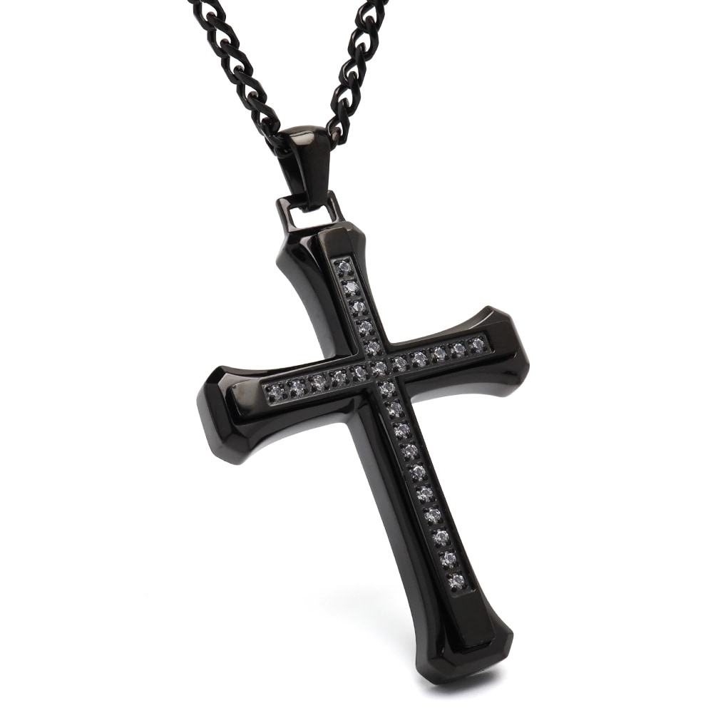 ステンレス ごつめクロスのネックレス [n1086]