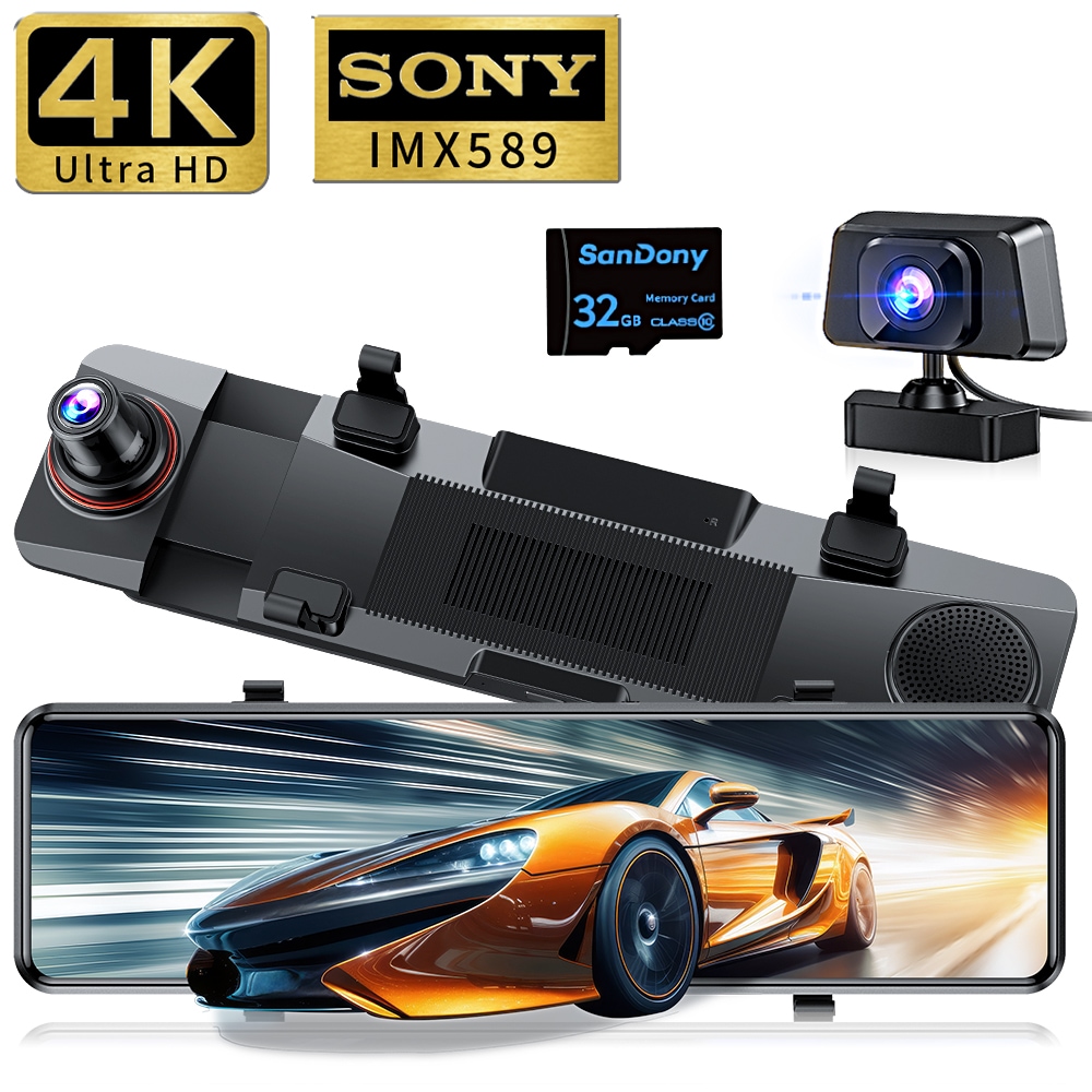 ドライブレコーダー ミラー型 4K 1440P 高画質 24時間駐車監視 地デジ干渉対策 32GB高速SDカード付 SONYセンサー 12インチ 前後カメラ 同時録画き HDR/WDR