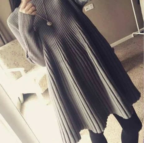 ニットワンピース トップス ニット シンプル ブラック 黒 グレー 灰色 ひざ丈 袖あり 長袖