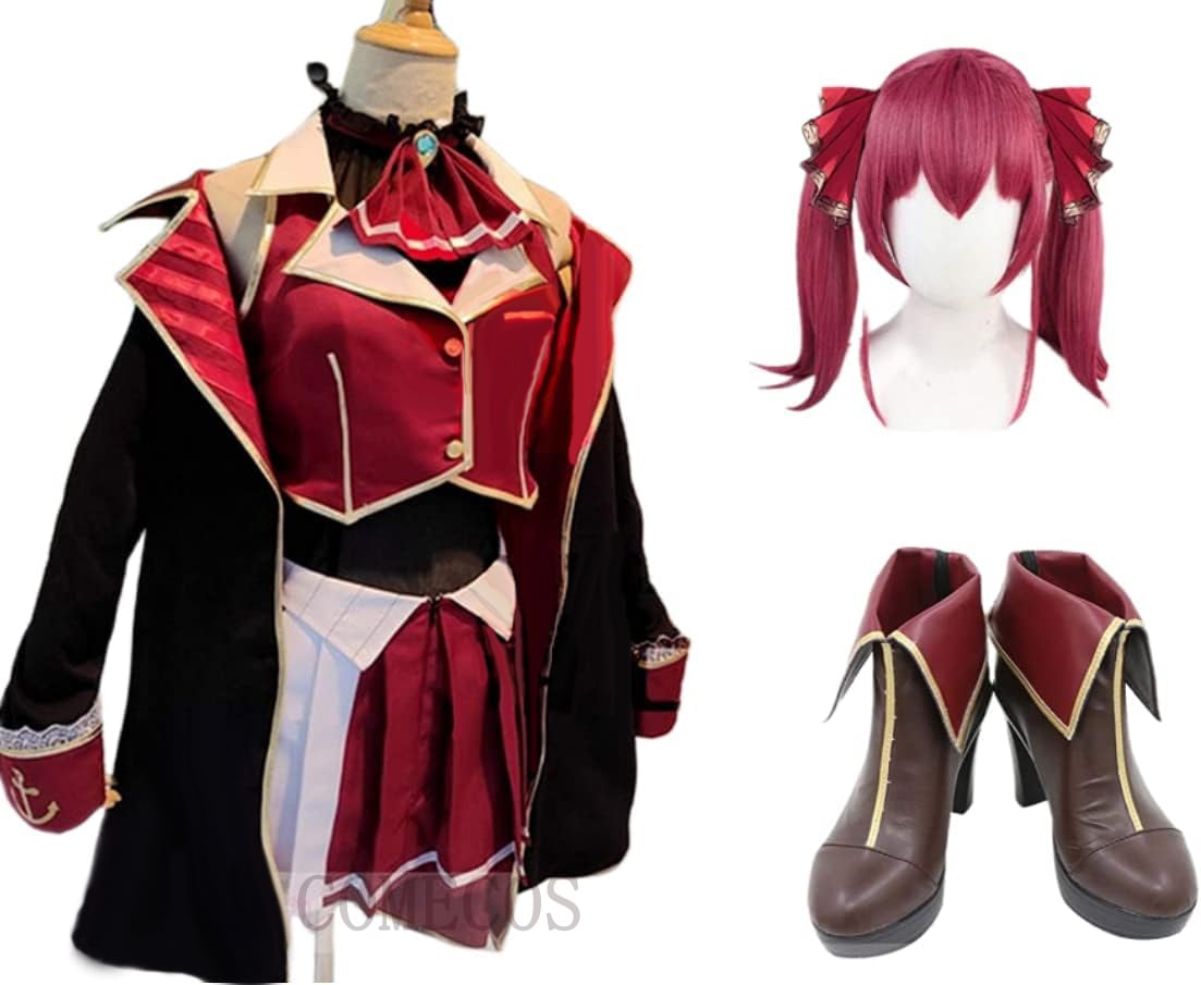 宝鐘マリン コスチューム コスプレ 衣装＋帽子＋ウィッグ+靴 制服 全セット 海賊団 船長