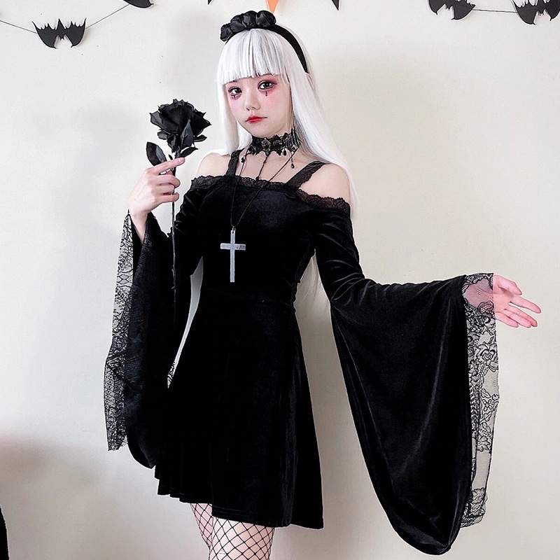 パンクスタイルのダークメッシュドレス山本コールドスタイルゴシック小悪魔女性ソフトガールハロウィンコスチュームセクシー