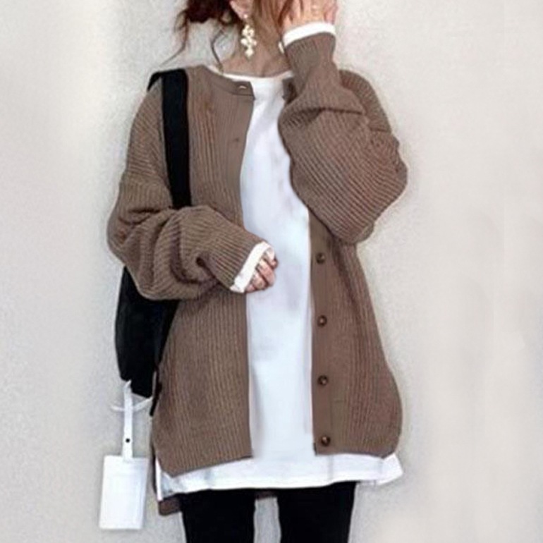 【再入荷予定】絶対可愛い 無地 ボタン カーディガン