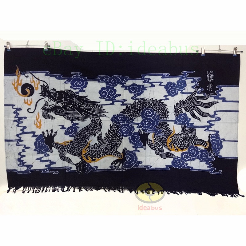 Handmade Fabric Folk Art Wall Decor Hanging Batik Tapestry Ancient Chinese Loong Dragon 85(H)x138cm