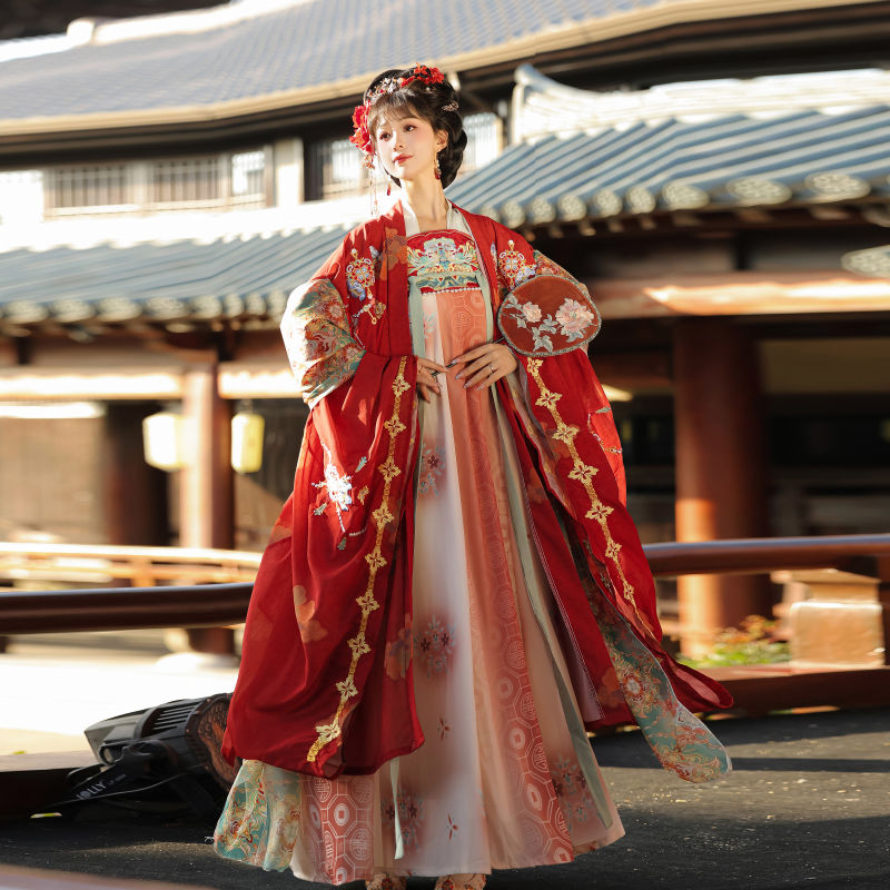 セットアップ 漢服女【金阕瑶光】唐製胸丈スカート刺繍大袖シャツ復元春夏