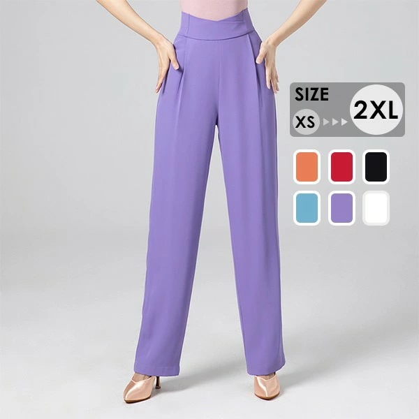 贩売促进 全6色 ダンスパンツ レディース パンツ ラテンダンスパンツ モダン 社交ダンス 練習着 薄手 ゆったり 長ズボン ボトムス 演出服 着痩せ 大きいサイズ ブラック オレンジ レッド パープ