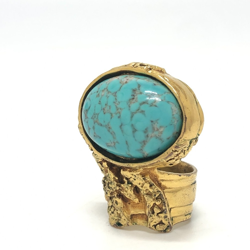 YVES SAINT LAURENT イヴ・サンローラン リング・指輪 トルコ石 指輪 約13号 アーティリング ターコイズ ヴィンテージ メタル ゴールド 24,992円