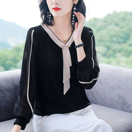 ボウタイニット トップス ニットソー セーター 袖あり 長袖 Vネック かわいい 大人可愛い きれいめ シンプル カジュアル 大人 おしゃれ お洒落 レトロ 大人可愛い 大人女子 こなれ感 ラブリー