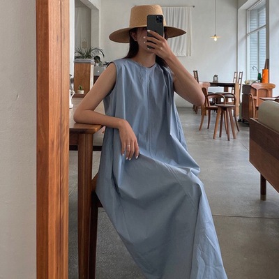 ノースリーブワンピース ワンピース フレアワンピース ロング ロング丈 袖なし ノースリーブ ラウンドネック フレア Aライン バックシャン バックコンシャス かわいい 大人可愛い きれいめ シンプル