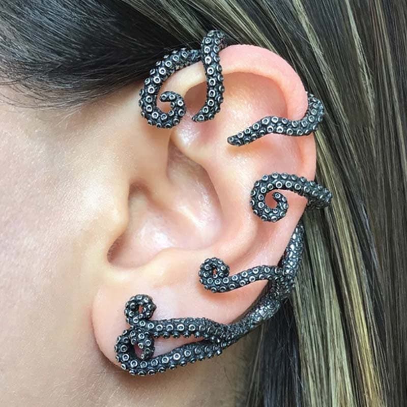 クラーケン 蛸の足 イヤーフック ステンレスピアス 1個販売 左耳用 タコ 海賊 イカ 烏賊 絡まる かっこいい 大きい 男性 女性 プレゼント ハロウィン 仮装 コスプレ ew-00-00122xx