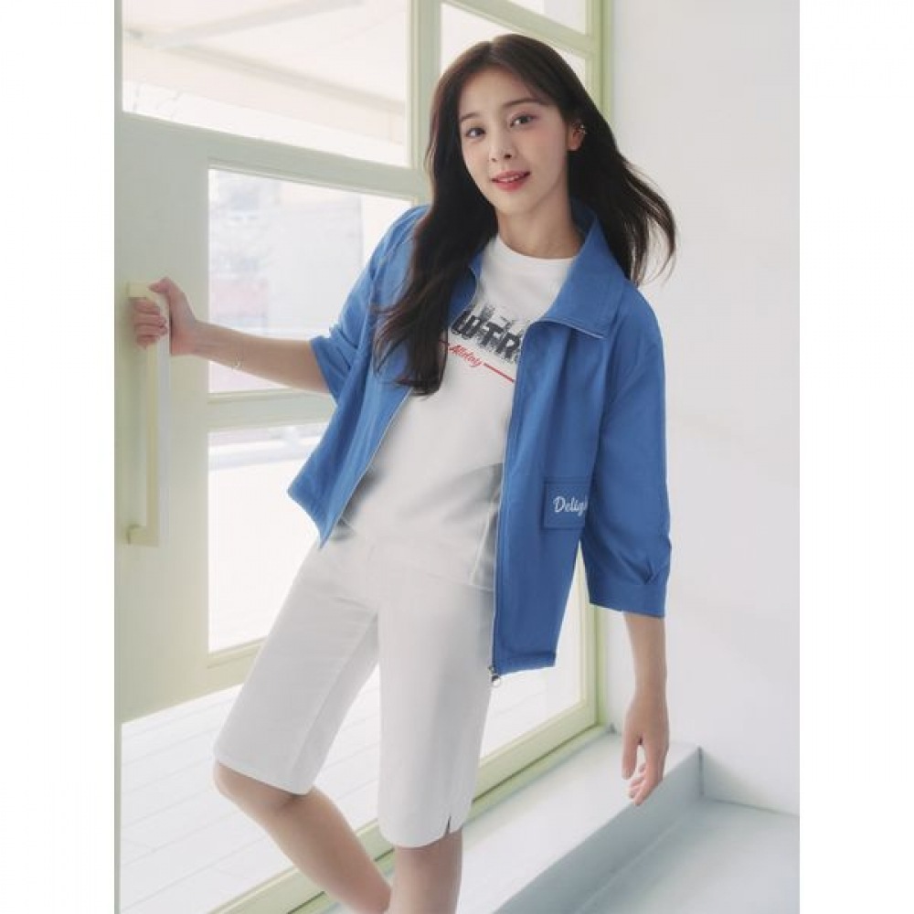 [Jisen] スパンスタンカラジャケットジップアップショートジャンパー LSJPO351_BL 5,383円