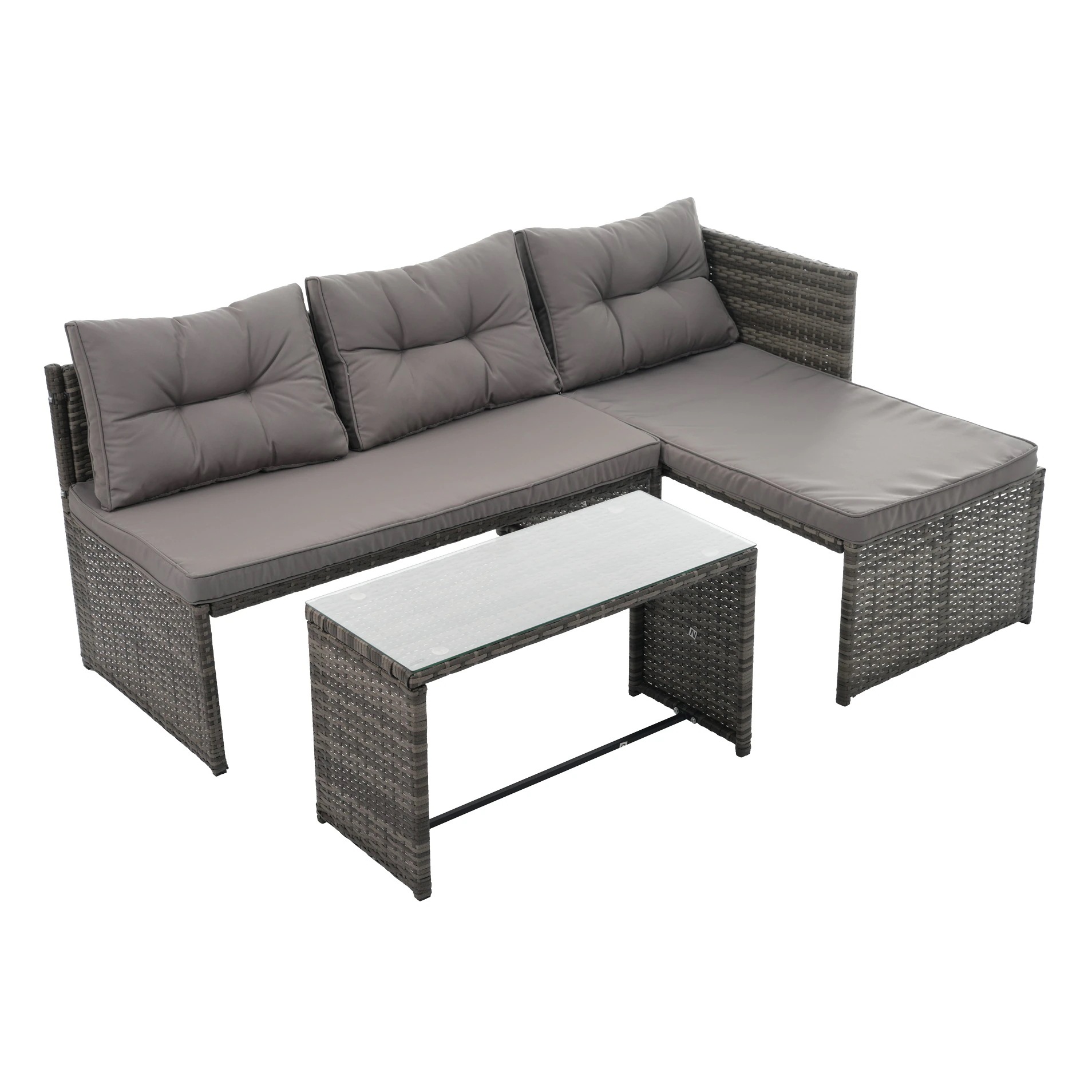 ラタン調ガーデンファニチャーセット ガーデンテーブルセット ガーデンチェアー 家具 樹脂 ホテル カフェ ベランダ テラス　屋外家具 高級 ソファ 【本体グレー+クッショングレー】