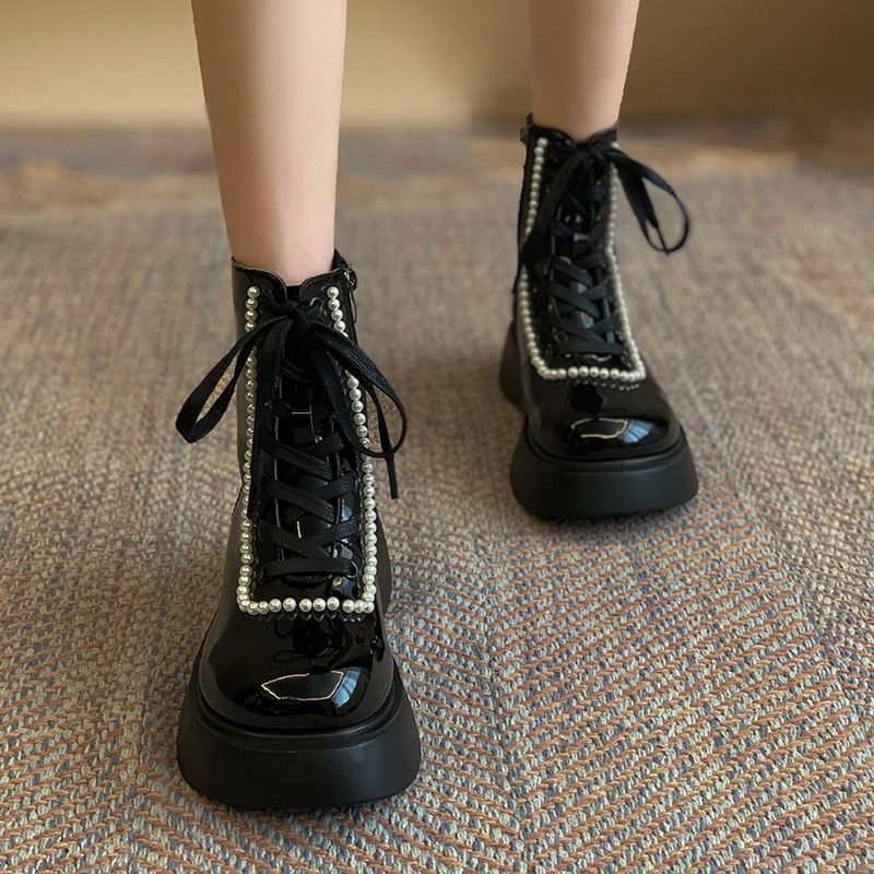 スタイルアップ！ヒールパンプス ローファー ロングブーツが復活！ショートブーツ マーチンブーツ新型ショートブーツレトロパール厚底ブーツハイカットスリムブーツ