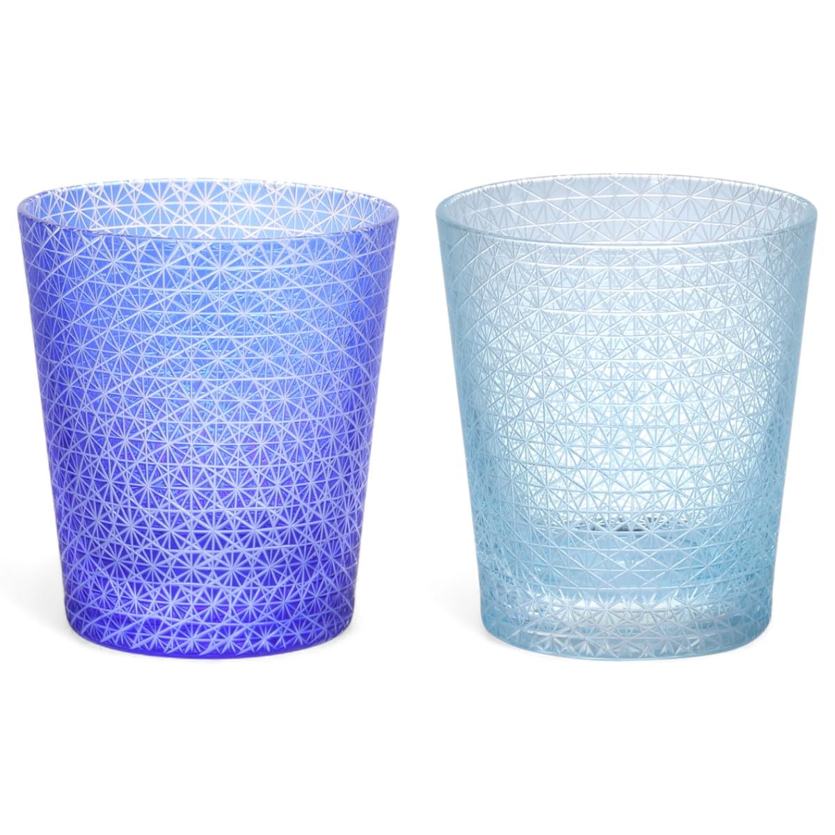 J-kitchens 水影 切子 ペア グラス カップ Φ80xH90mm 220cc 線彫り小紋 ブルー & 空色 Current Model