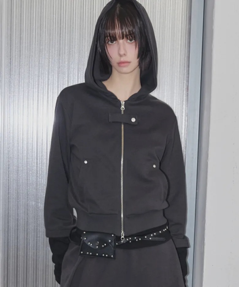 レンセ Contrast Hoodie Zip-Up -Charcoal/Melange Gray