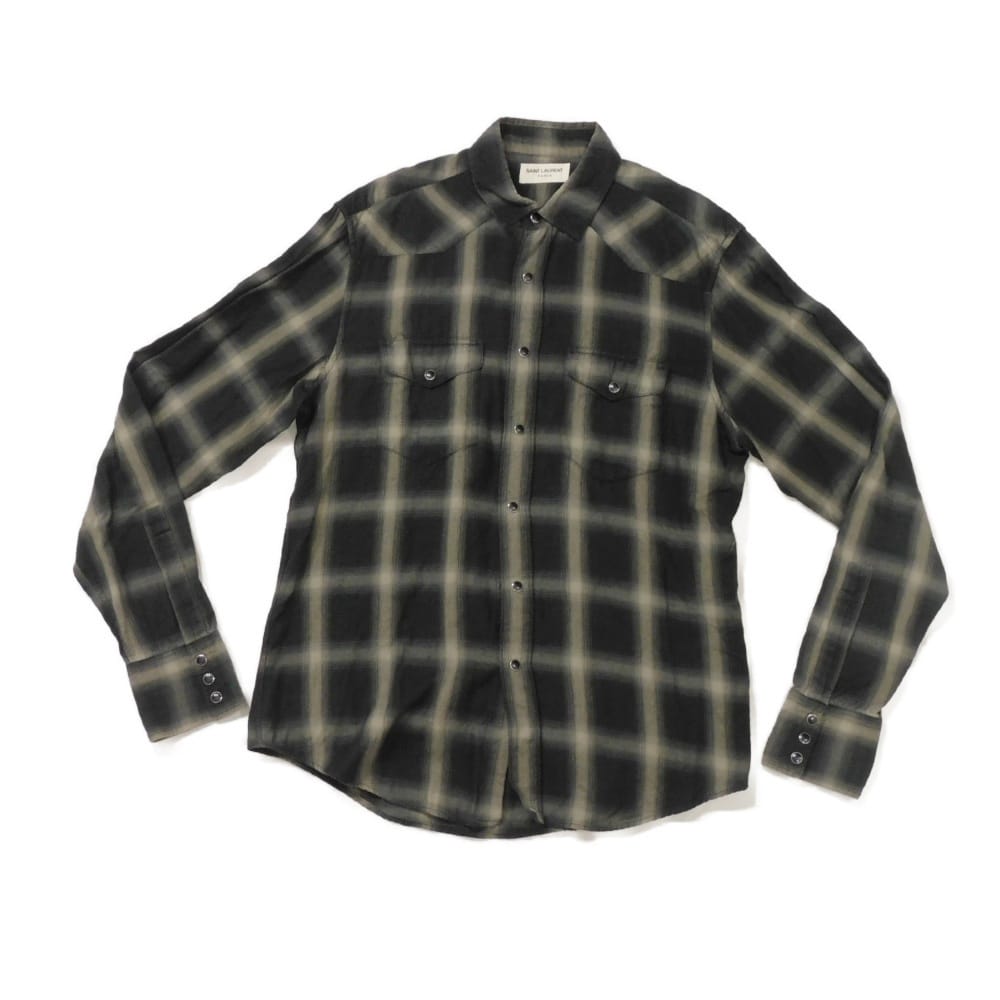 【中古】SAINT LAURENT PARIS 長袖シャツ 39 15 1/2 グレー 13AW エディ期 ウエスタン オンブレ チェック シャツ 323926 Y729B