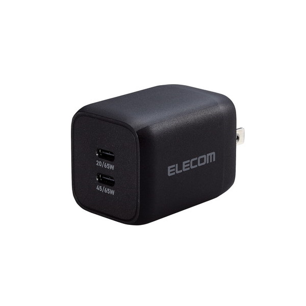 ACDC-PD4365BK ノートパソコン 充電器 PD65W PPS対応 Type-C2 折りたたみプラグ 小型 軽量 ブラック メーカー直送 6,084円