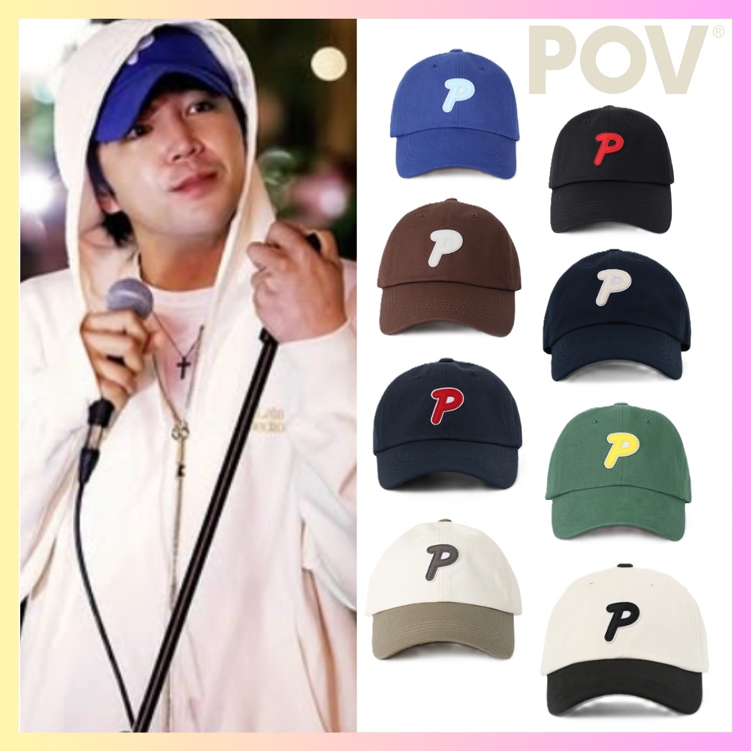 [チャングンソク着用] [POV SEOUL] P CAP - 8 COLORS + FREE OMAKE 韓国ファッション レディースレディース ボールキャップ