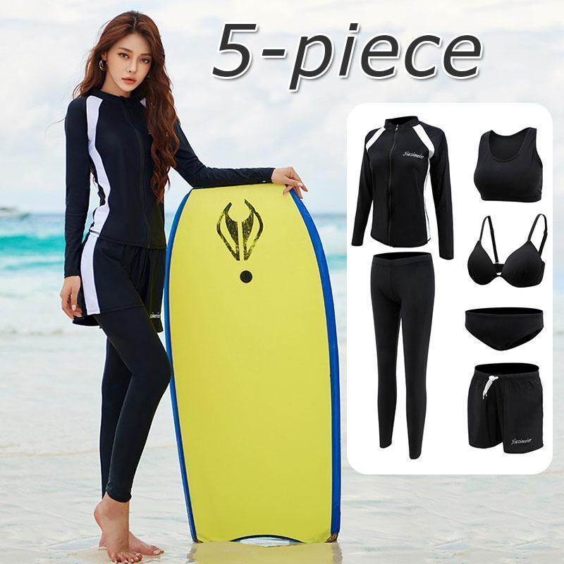 2枚購入で 2oo円FF!水着レディース ラッシュガード 水陸両用 5点セット フィットネス 体型カバー 大きいサイズ カット セパレート ヨガ ジム かわいい 女性 ママ水着 運動