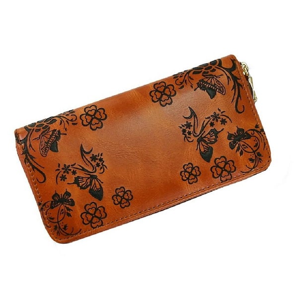 ダークブラウン レザー 長財布 花デザイン 楽天市場】イタリア製 レザー 花柄型押し 長財布 牛革 ブラウン 茶