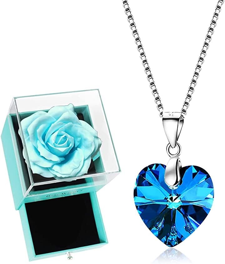 ソープフラワー ギフト バラ プレゼント 女性 収納ケース付き ネックレス レディース 青いバラ( ブルー)