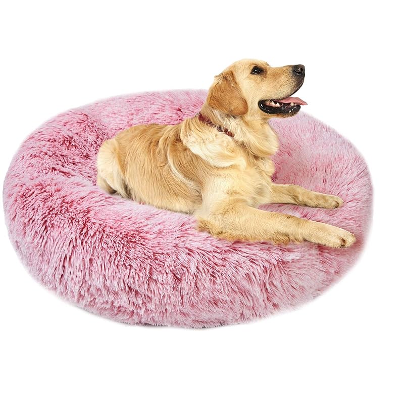 Aurako 76cm 犬ベッド 猫ベッド ふわふわ 丸型 クッション ドーナツペットベッド ぐっすり眠る 猫用 小型犬用 もこもこ 暖かい 滑り止め 防寒 寒さ対策 洗濯可能 子犬 猫用 サイズ選択