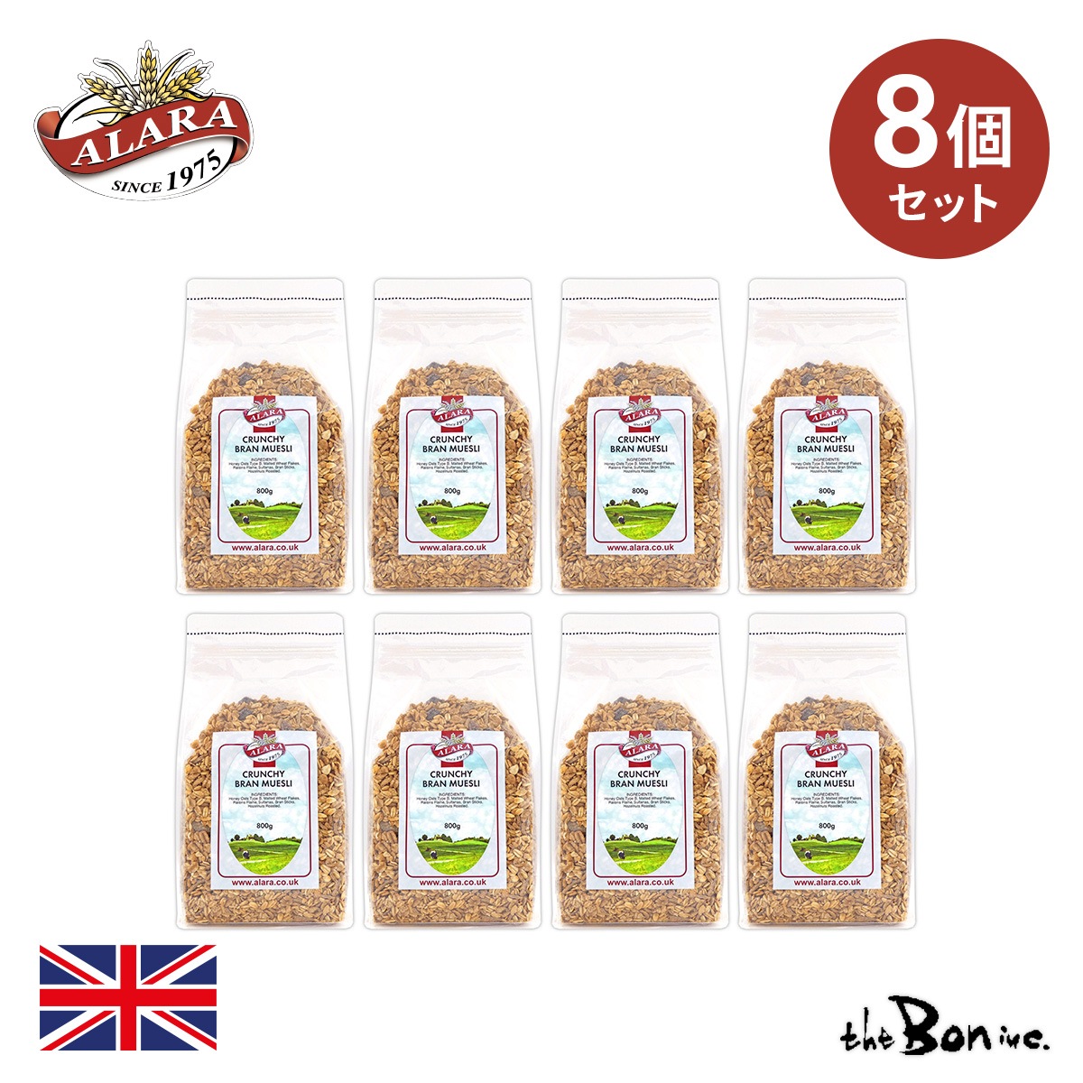 ケース売り！！　アララ　クランチブランミューズリー　800gＸ8個/常温宅急便/Alara クランチブラン デラックス フルーツ＆ナッツ ジャンボオーツ イギリス 朝食 ヘルシー 健康 輸入食品 送料
