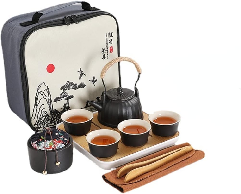 茶器セット 旅行ティーセット 携帯用 旅行 収納バッグ付き 陶器 急須 湯呑セット ティーセット 茶器 茶皿 茶器乾燥ティートレー 茶器セット簡単1-3人用携帯 旅行/お出かけ用 中国茶/日本茶/紅茶