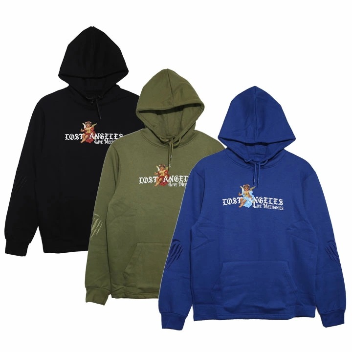 LIVE MECHANICS パーカー ブランド フーディ 長袖 スウェット 裏起毛 メンズ 春秋冬用 全3色 大きいサイズ ライブメカニクス トップス 天使