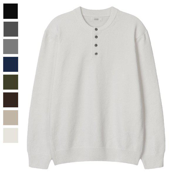 メンズジークベルベットヘンリーネックラウンドニット SG-KN-Q085-アイボリー