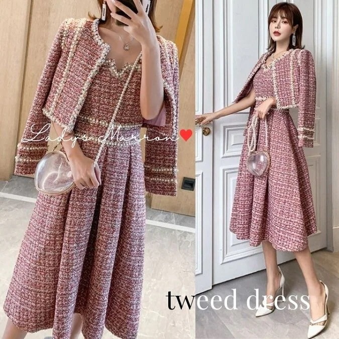 【急速出荷 2025年新作】ツイード ワンピース セットアップ 韓国 入園式 入学式 ジャケット 七五三 ママ おしゃれ 母親 服装 親 スーツ 同窓会ドレス 卒業式 卒園式 成人式 セレモニー ワン
