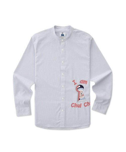 クラシックフィットゆユミのセルたちストライプシャツ(ブルー)