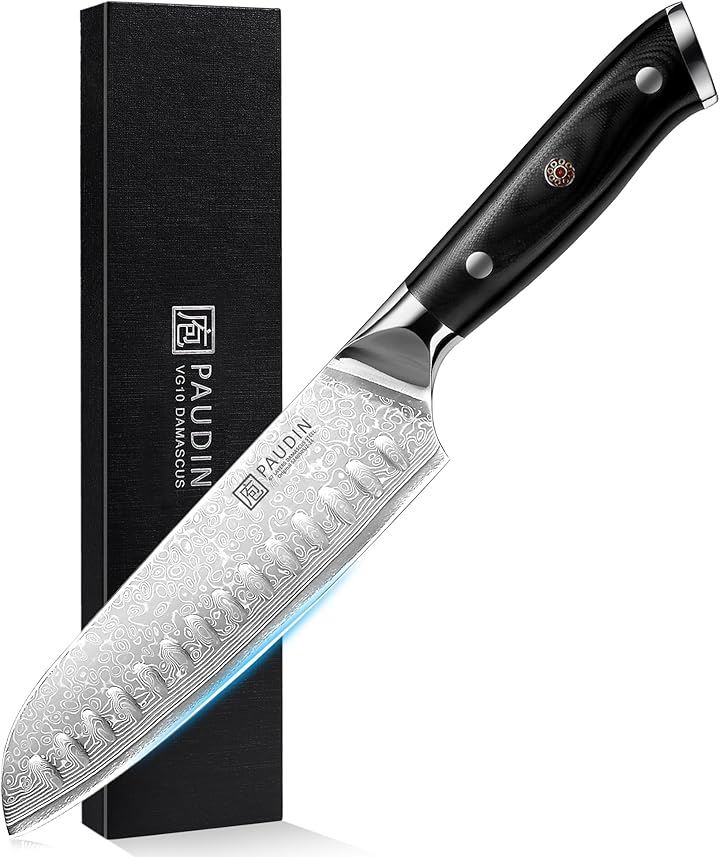 祥雲高級シリーズ 三徳包丁 175mm シェフナイフ ダマスカス 67層 VG10 ステンレス G10柄 両刃 鋭い切れ味 料理器具 キッチンナイフ(シルバー, 170ｍｍ)