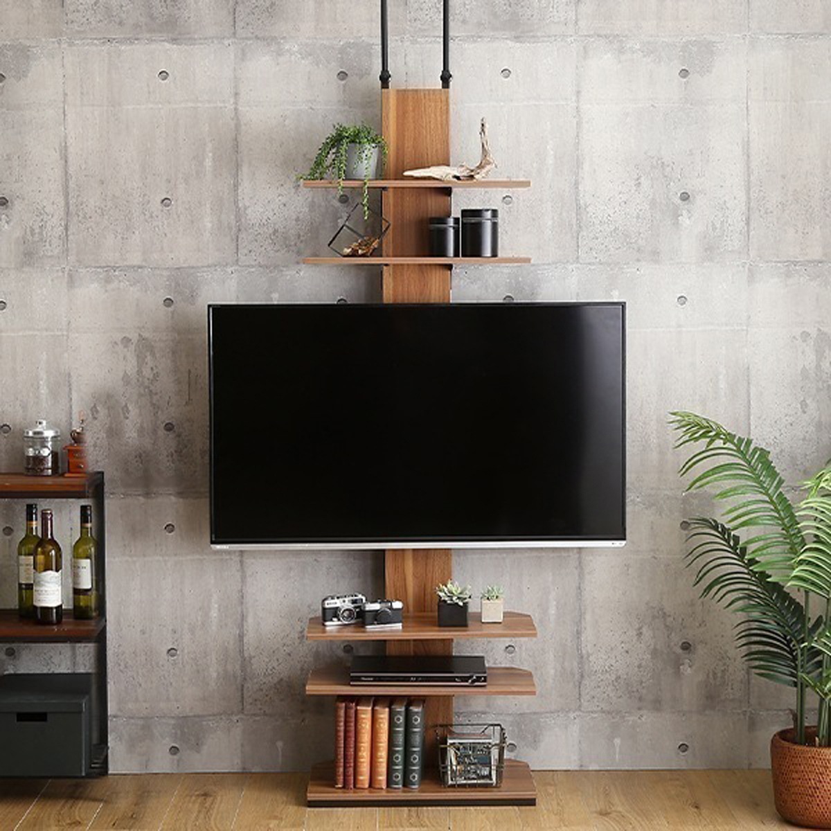 ヴィンテージ 突っ張り テレビスタンド 可動棚 ディスプレイ収納 32から65インチ 9,824円