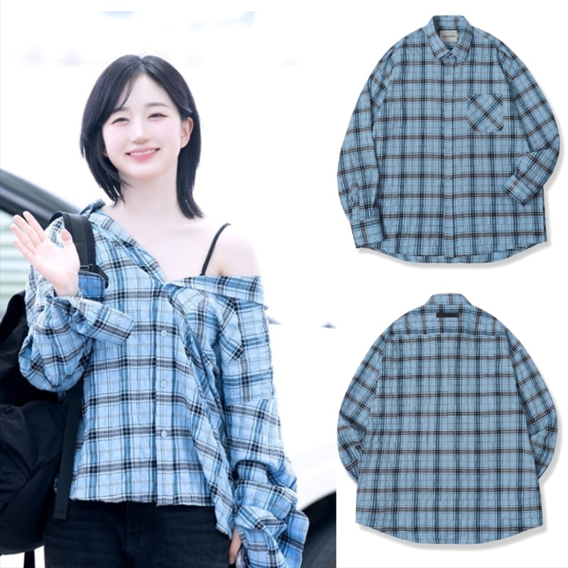 【NMIXX HAEWON 着用】 Legacy Overfit Check Shirt BLUE