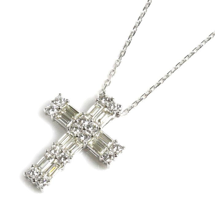 Ponte Vecchio ポンテヴェキオ K18WG ホワイトゴールド クロス ダイヤ ネックレス ダイヤモンド1.25ct 4.0g 40cm レディース 中古