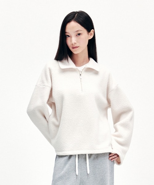 YOUHEE BOUCLE HALF NECK ZIPUP SWEATSHIRTS IVORY YHMTEC003IV