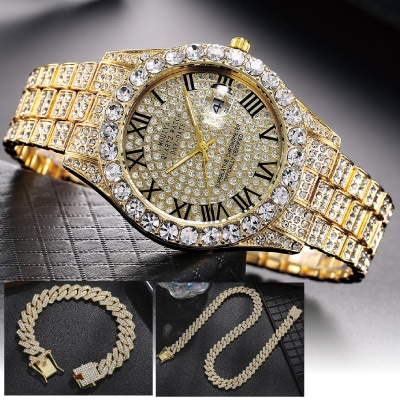 貫禄の輝き紳士ゴールド時計＆アクセサリー3点セット