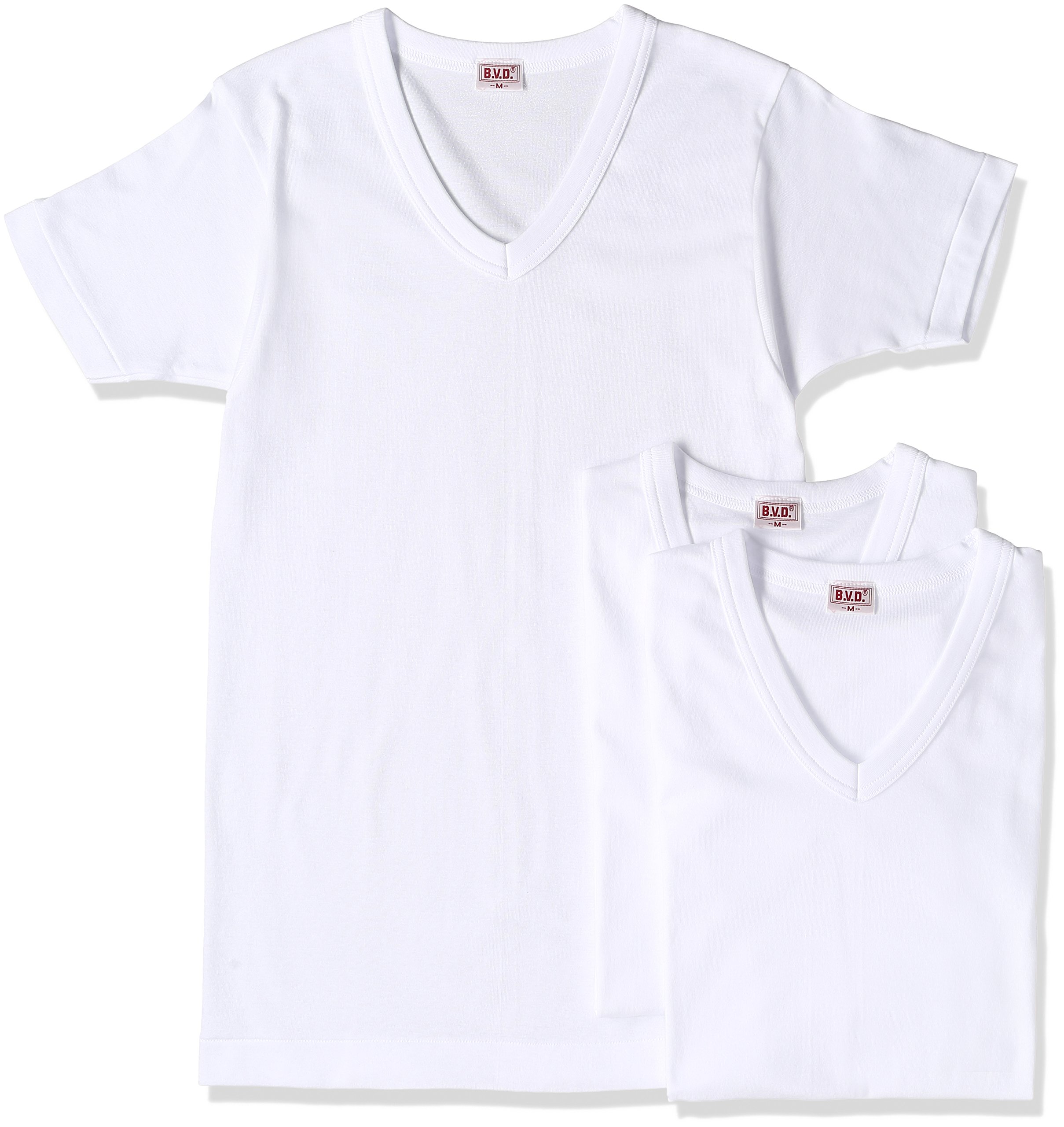 [ビー・ブイ・ディ] GOLD ゴールド V首半袖Tシャツ 3枚組 復刻版 綿100% コットン メンズ G234TS3P ホワイト LL 日本 LL-(日本サイズ2L相当)