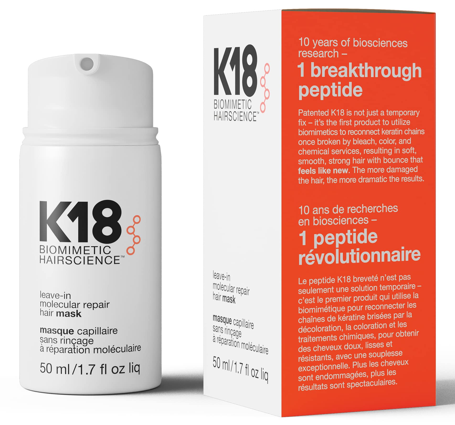 K18 ヘアマスク 洗い流さない 50ml バイオテクノロジーを駆使 「リーブイン・モレキュラー・リペア」髪のダメージに K18Peptide Biomimetic Hairscience Leave