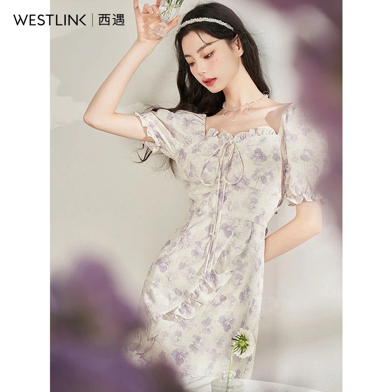 ホワイト・パープル・フレンチ・ライラック・フローラル・ドレスワンピース パーティードレス パーティドレス ドレス ロングドレ パーティードレス 結婚式 二次会 ワンピース