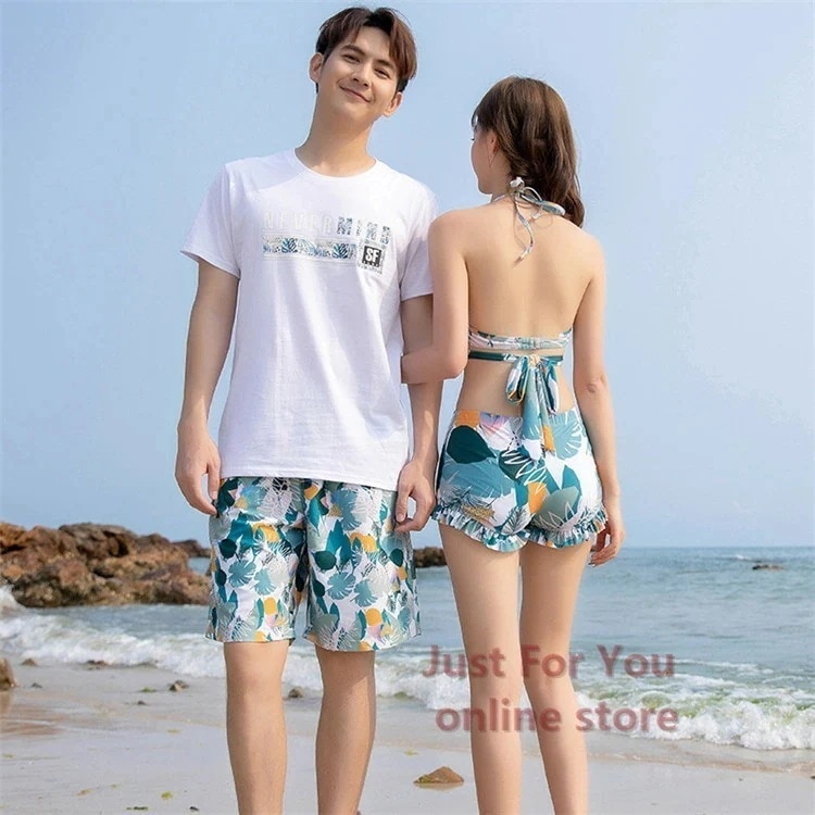 ペア 水着 カップル水着 レディース メンズ 5点セット 女子ビキニ メンズ水着 男性セット ｔシャツ サーフパンツ みずぎ ビーチウェア ミズギ 男女 プール 海外旅行 新婚旅行 お祝い プレゼント