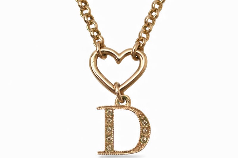 ネックレス ロゴ/ハート/ゴールド ラインストーン【中古】