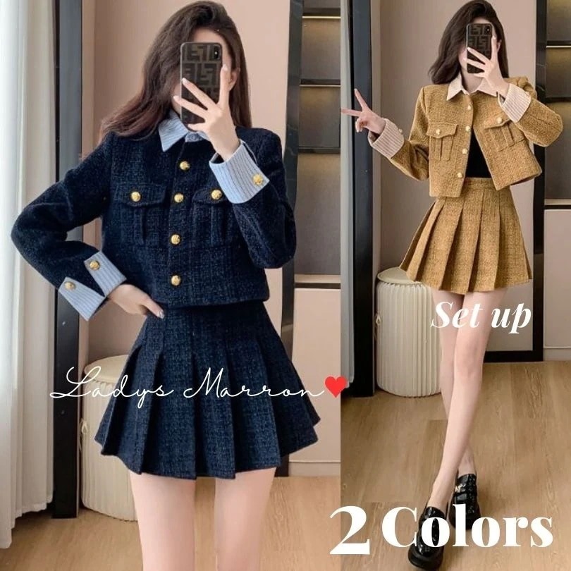 【急速出荷 2025年新作】セットアップ ミニスカート ミニスカ 韓国 ツイードセットアップ プリーツ ミニ丈 かわいい 成人式 同窓会 服 服装 二次会 上下セット 2点セット ツーピース 無地 ス 5,437円