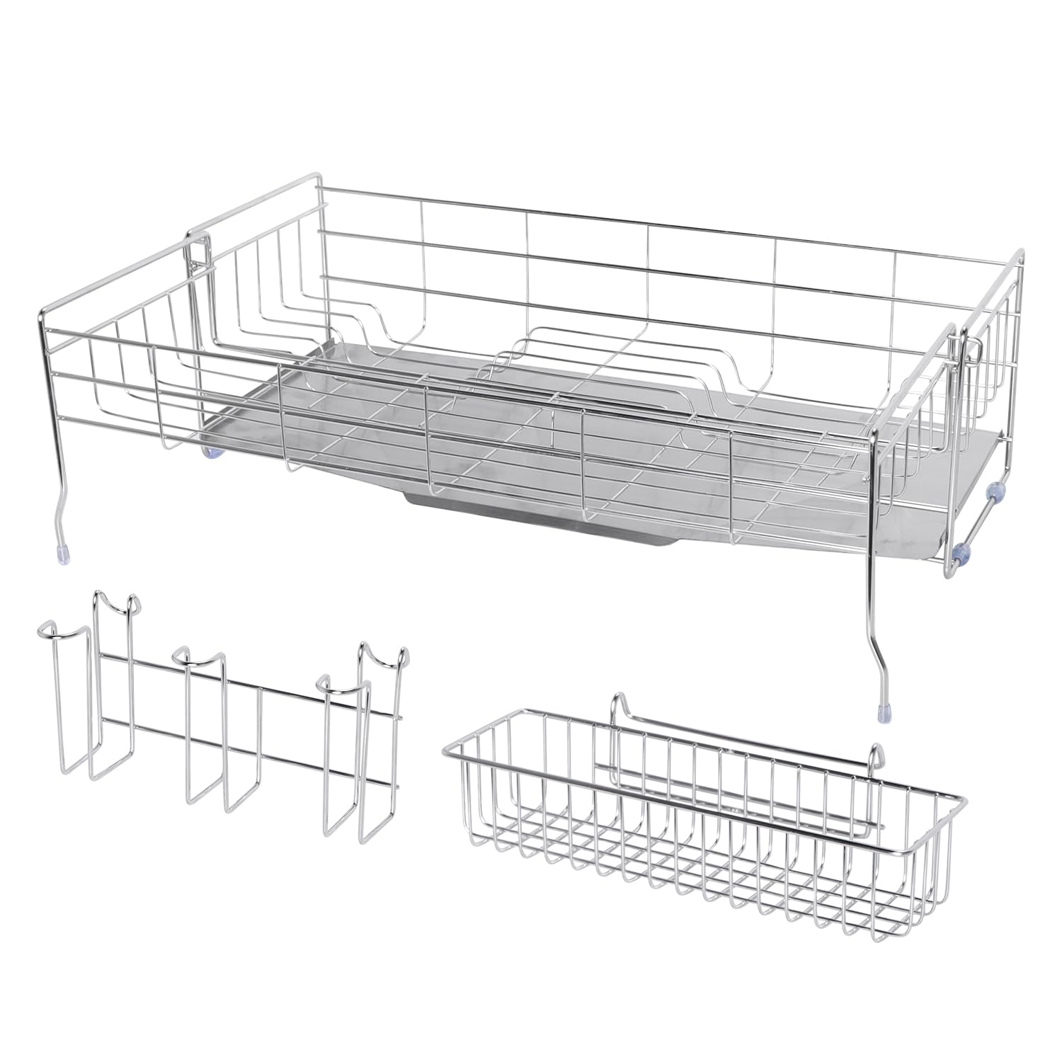 伸縮式水切りラック 隙間に置ける シンクサイド スリム水切りかご スライド式 ワイヤーバスケッ 18-8ステンレス 奥行20-37cm 幅56.5×高さ17.5cm 食器置き場 小物ポケット 3連グラ 7,391円